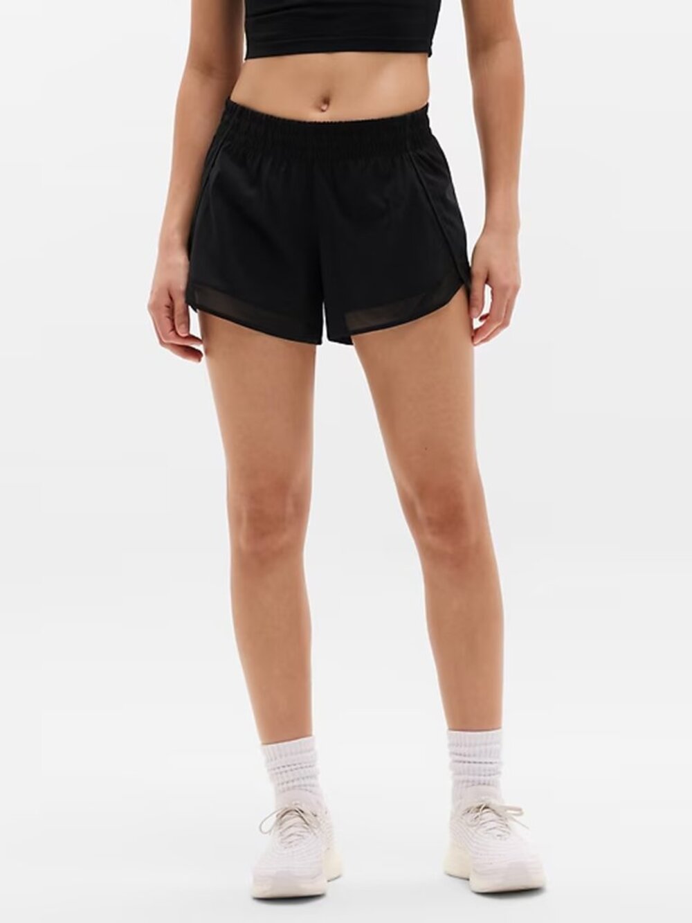 Athleta Mesh Racer Run 4" Shorts in Black small
